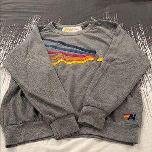 Aviator Nation Gray Sweatshirt with Colorful Stripes